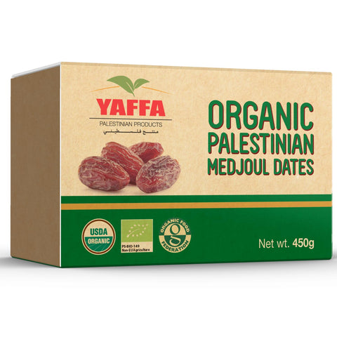 Yaffa Organic Medjool Dates (Box of 450g) - All Natural, No Added Sugar, Free from Additives, Sustainably Grown and Hand-Picked Dried Fruit Palestinian Dates