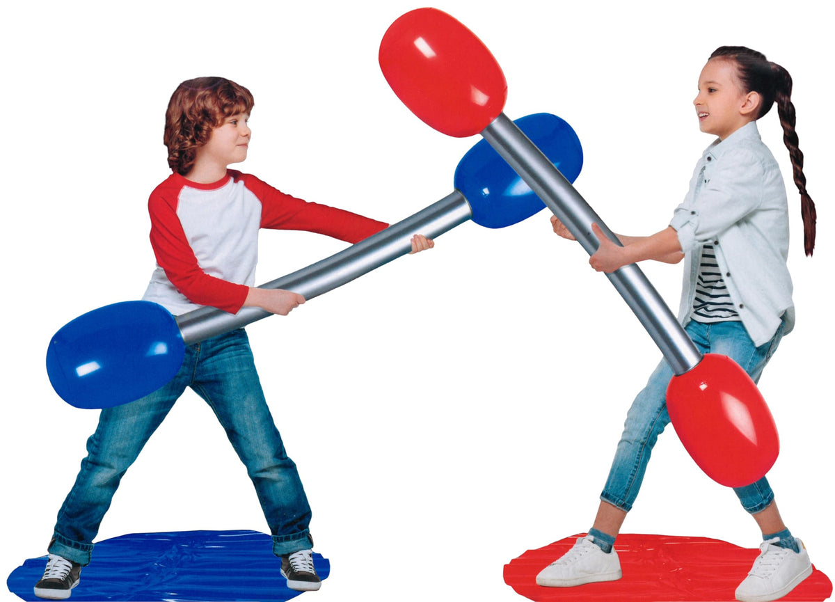 Inflatable Gladiator Battle Duel Sticks & Podium Mats Game Set for Kids aged 5 Years+