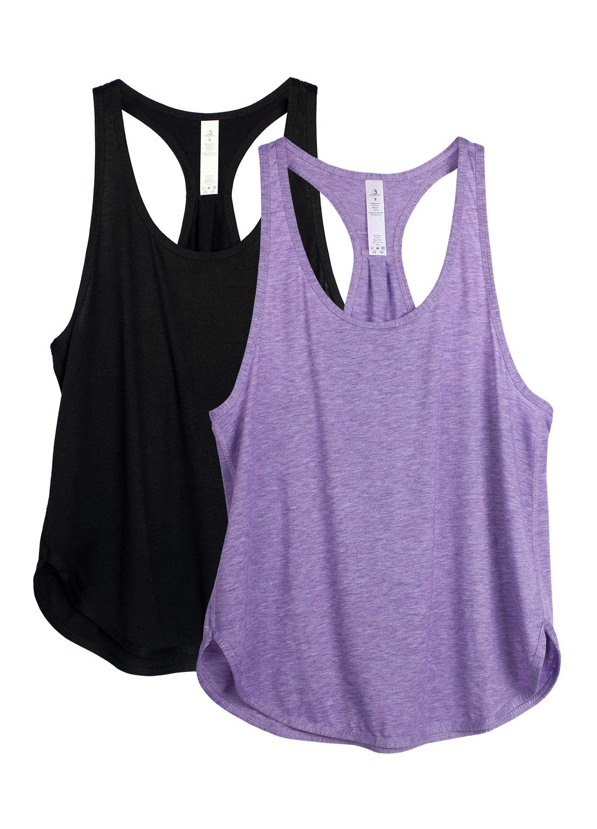 icyzone Workout Tank Tops for Women - Athletic Yoga Tops, Racerback Running Vest Top, 2-Pack (S, Black*/Lavender*)