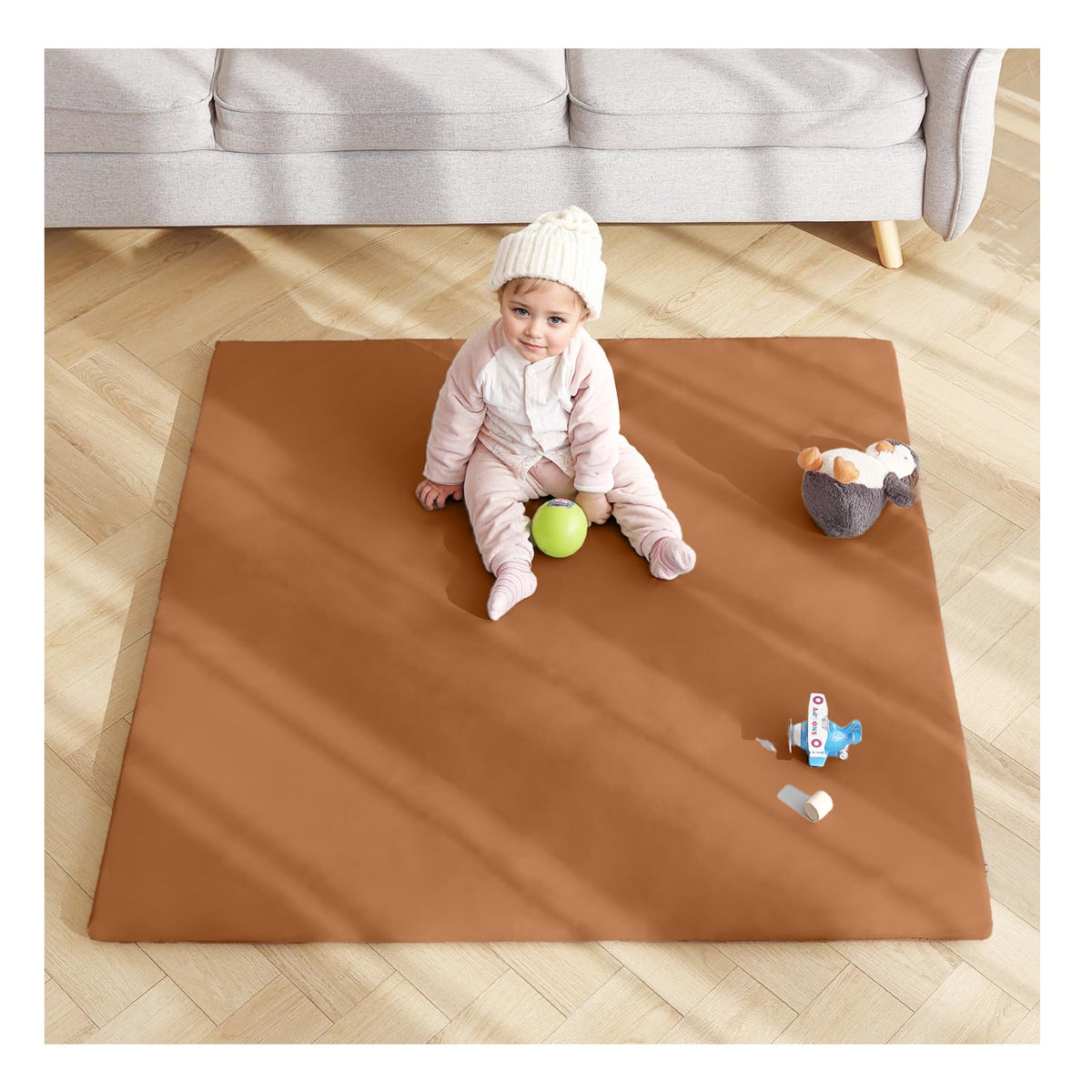 Givjoy Baby Play Mat 48"x48" - Thick, Non-Slip Foam Mat for Babies and Toddlers. Foldable, Scrubbable, Odorless, and Soft, Ideal for Playpens, Crawling, and Indoor Playtime-Brown
