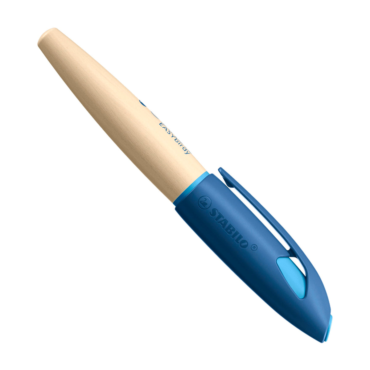 STABILO EASYbirdy Timber Ergonomic School Fountain Pen for Left-Handed Users with Beginner Nib A Blue Includes Cartridge