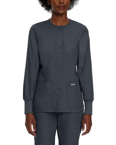 Landau Essentials Relaxed Fit 4-Pocket Snap-Front Scrub Jacket for Women 7525 Graphite LGE