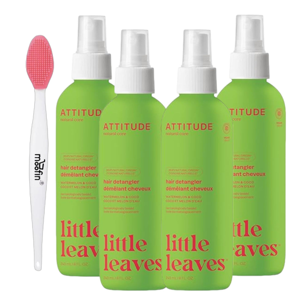 Bundle of Double Sided Nose Cleaning Brush - 15cm, and Natural Hair Detangler Spray for Baby and Kids, EWG Verified, Plan, Pack of 4