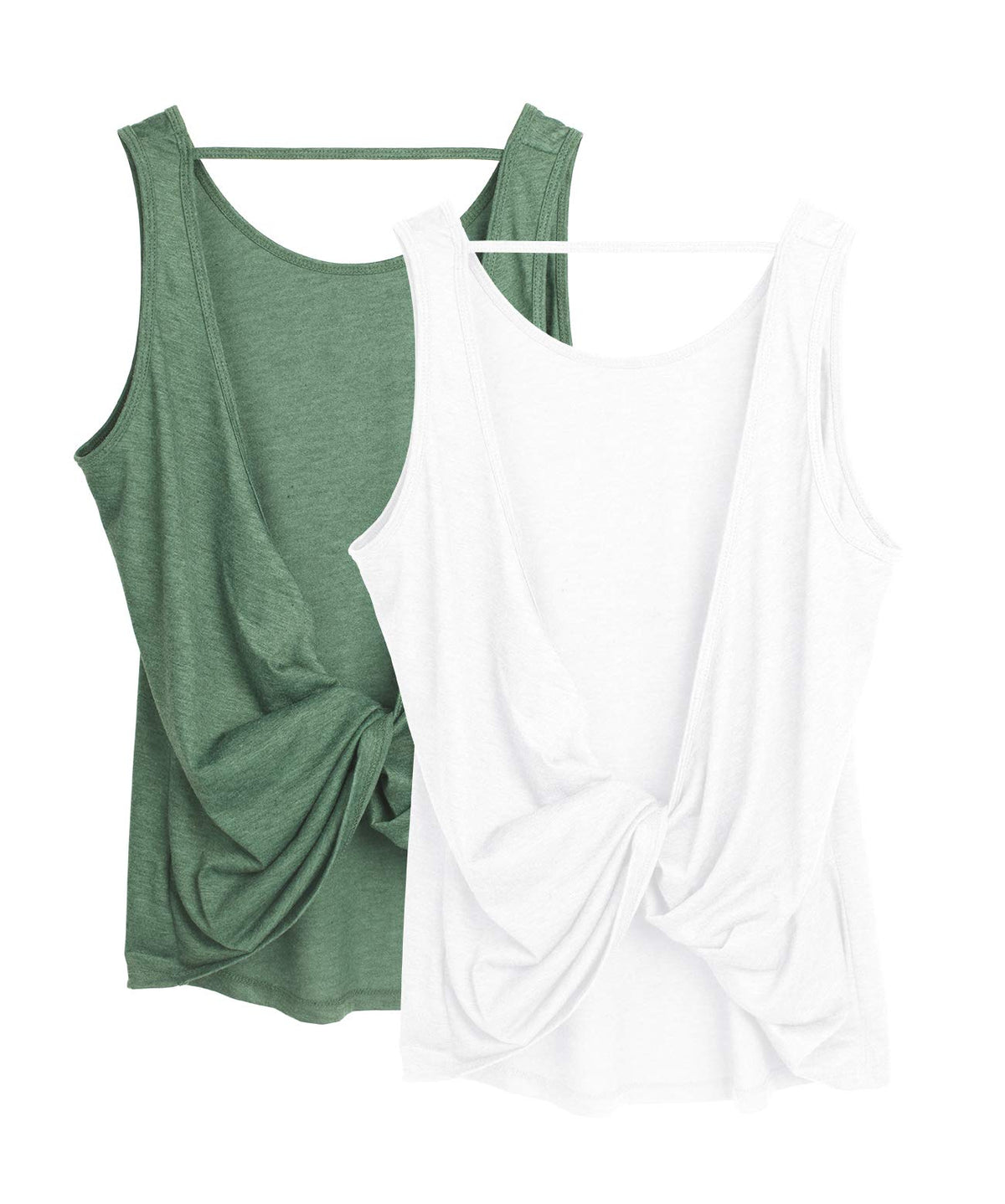 icyzone Workout Tank Tops for Women - Open Back Strappy Athletic Tanks, Yoga Tops, Gym Shirts(Pack of 2) (L, White/Green)
