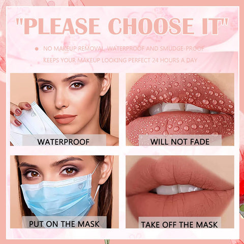 Sulily 3 Colors Matte Lipstick Set,Waterproof Long-Lasting Lipstick for Women,Cream Finish,Non-Stick Cup Not Fade Lip Gloss,Natural Nude Lip Makeup(Set C)