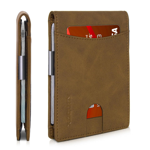 RUNBOX Slim Money Clip Wallets for Men RFID Blocking 11 Card Holder Minimalist Small Leather Bifold Men's Front Pocket Wallet Gift Box