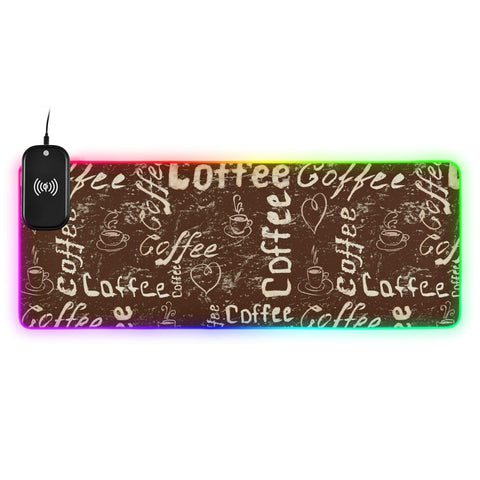 Coffee Cups Wireless Charging Mouse Pad for Mobile Phone Extra Large Gaming Mousepad with 13 Lighting Modes Mouse Mat for Gaming MacBook PC Laptop Desk Office Home