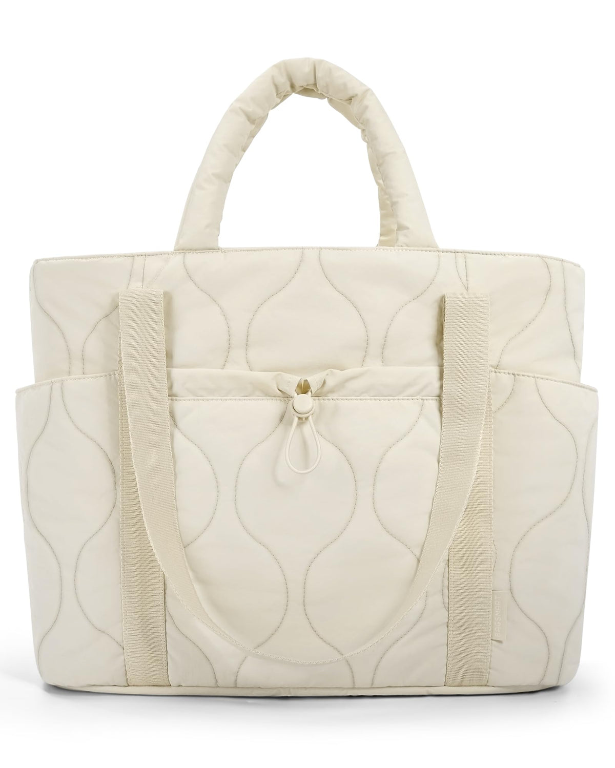 BAGSMART Puffer Tote Bag for Women, Quilted Travel Tote Bag for Work, Large Lightweight Travel Bags with Zipper Beige