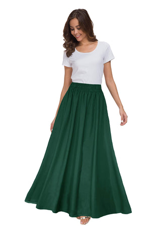Sinono Womens Chiffon Retro Maxi Skirt Vintage Ankle-Length Skirts (Small, Dark Green)
