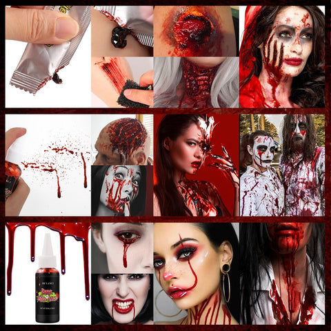 Fake Blood Makeup Set, 5PCS Dark Fake Blood,1.76oz Fake Blood Spray And 1.76oz Dripping Blood, And 3 Fake 0.17 Oz Coagulated Gel Blood For Bloody Nose Ears Party Vampire Zombie Cosplay Horror Film
