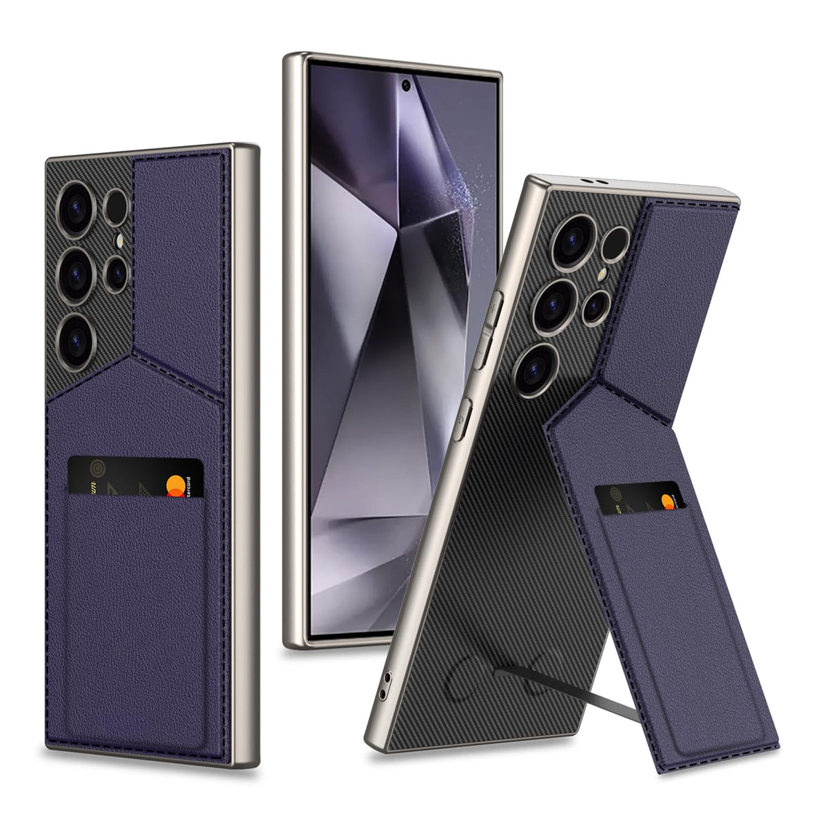 XIMAND for Samsung Galaxy S24 Ultra Case with Card Slot Holder, Magnetic Adsorption Kickstand, Anti-Shock, Frosted Texture Leather Case. Purple