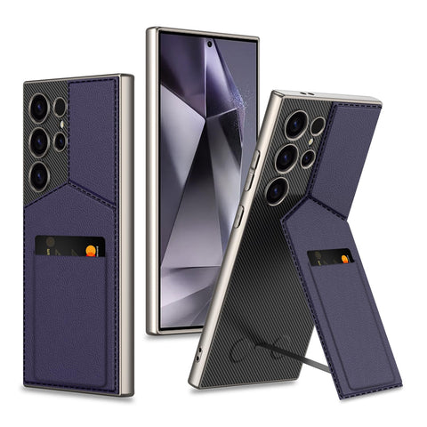 XIMAND for Samsung Galaxy S24 Ultra Case with Card Slot Holder, Magnetic Adsorption Kickstand, Anti-Shock, Frosted Texture Leather Case. Purple