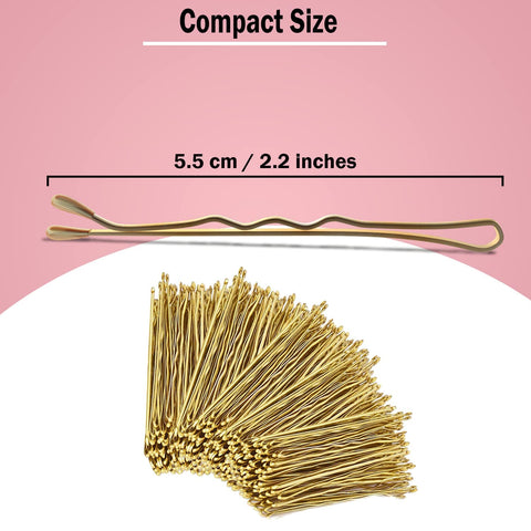 Enselling Hair Grips Pack of 50-5.5cm - Crimped Blonde Bobby Pins for Women, Girls and Hairdressing Salons -Perfect for Thick, Thin & Curly Hair Styling (Golden)