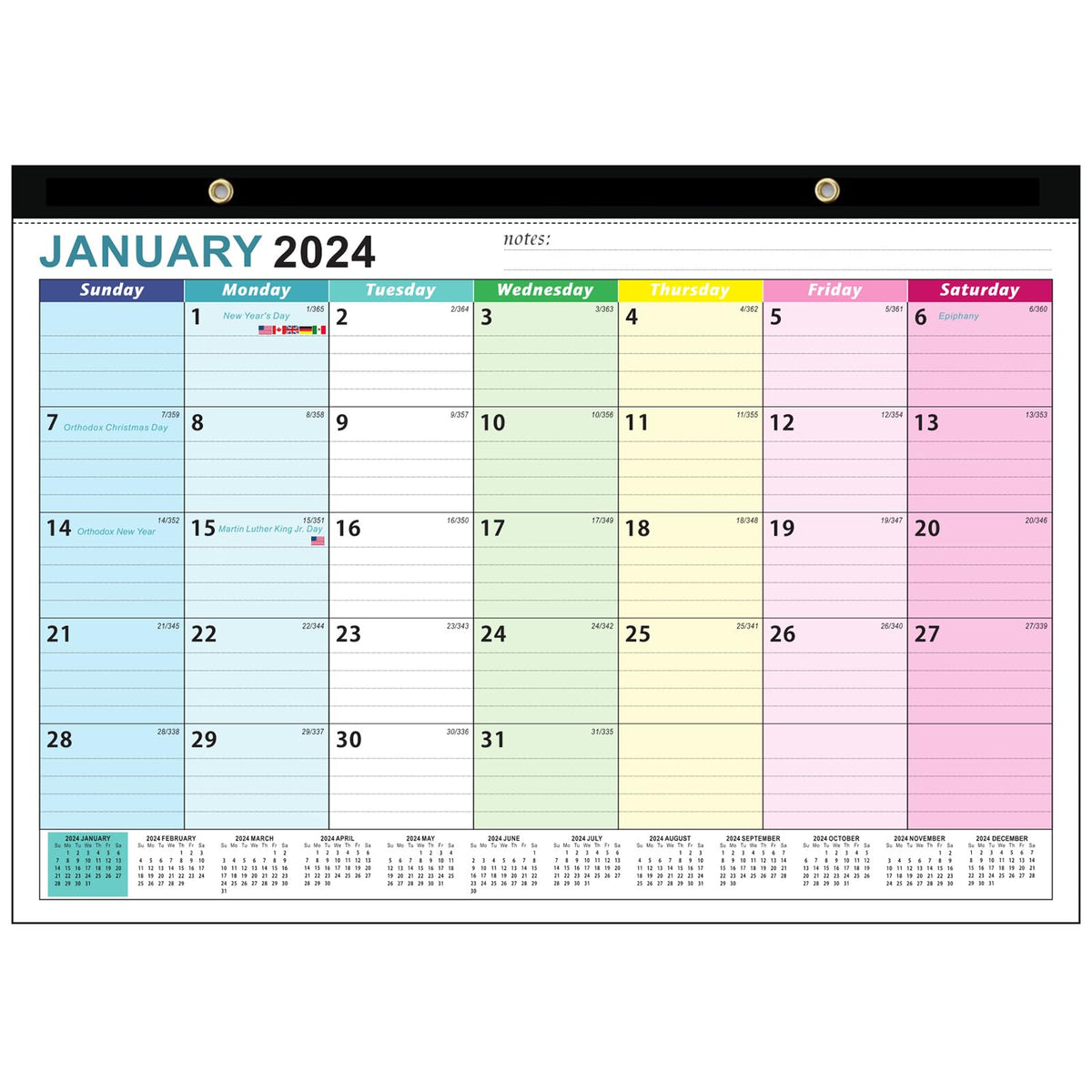Lizbin 2024 Wall Calendar, 18 Monthly Wall Calendar 2024 Runs from Jan 2024 to Jun 2025, 2024 Calendar, 16.9 x 12.2 Inches, Thick Paper, Large Monthly Calendar for Home Office
