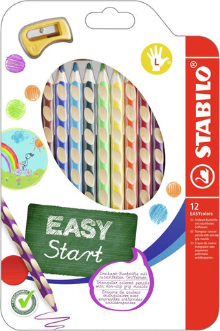 Ergonomic Colouring Pencil - STABILO EASYcolors - Left-Handed - Pack of 12 - Assorted Colours with Sharpener