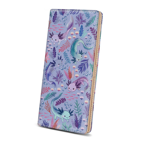 Immaturus Womens Wallet, Slim Thin RFID Blocking Card Wallets, Axolotls Bifold PU Leather Credit Card Holder Organizer, Cute Cash Clutch Long Billfold with Zipper Coin Pocket Ladies Girls Gift
