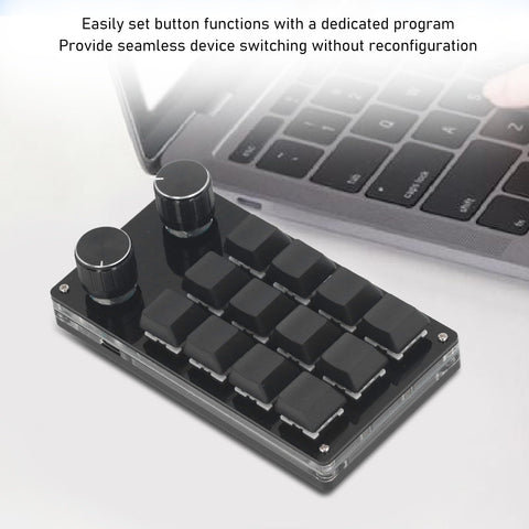 Walfront 12 Key Macro Mechanical Gaming Keyboard Dual Knob Red Switch Wired Keyboard with RGB Programming for Office Gaming Music Media for Windows for Linux for OS X