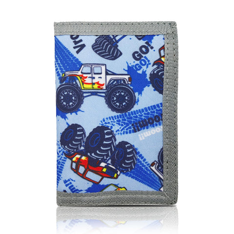 JONYEE RFID Trifold Canvas Outdoor Sports Wallet for Kids,Front Pocket Wallet with Magic Sticker, Kids Wallets for Boys -Boy 05