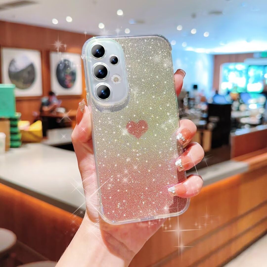 ATISIJIE Glitter Case for Samsung Galaxy A23 4G/5G,Girly Women Case,Glitter Shiny Sparkly Slim With heart pattern,Shockproof case for Samsung Galaxy A23 4G/5G-Pink