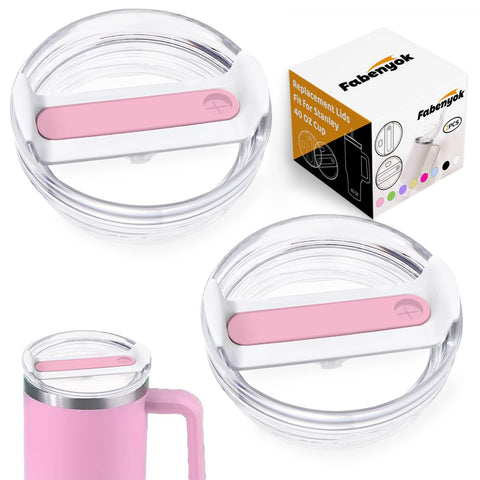 Fabenyok 40 OZ Tumbler Lid Replacement Fit for Stanley Cup, 2 Pack Clear Replacement Lids Fit for Stanley Travel Tumbler, Spill Proof Tumbler Covers for Stanley Cup Accessories (Clear - Pink)