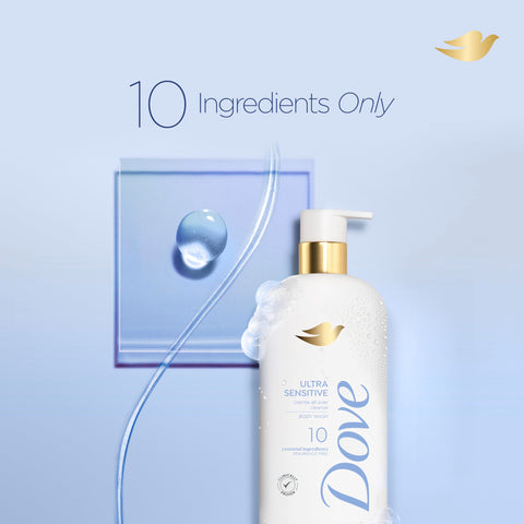 Dove Fragrance Free Body Wash Ultra Sensitive Gentle all-over cleanse 10 essential ingredients 18.5 oz