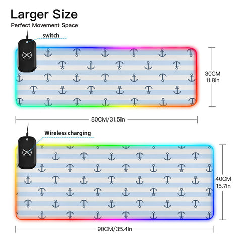 Anchor Wireless Charging Mouse Pad for Mobile Phone Extra Large Gaming Mousepad with 13 Lighting Modes Mouse Mat for Gaming MacBook PC Laptop Desk Office Home