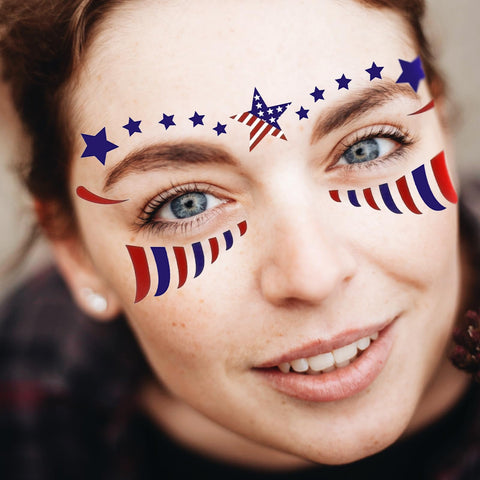 HOWAF 4th of July Face Tattoo Stickers,10Pcs USA Independence Day Facial Makeup Sticker Face Eye Tattoos Patriotic Fake Tattoos Supplies Waterproof Red White and Blue Party Tattoo Stickers USA America Flag Sticker Holiday Fake Tattoos