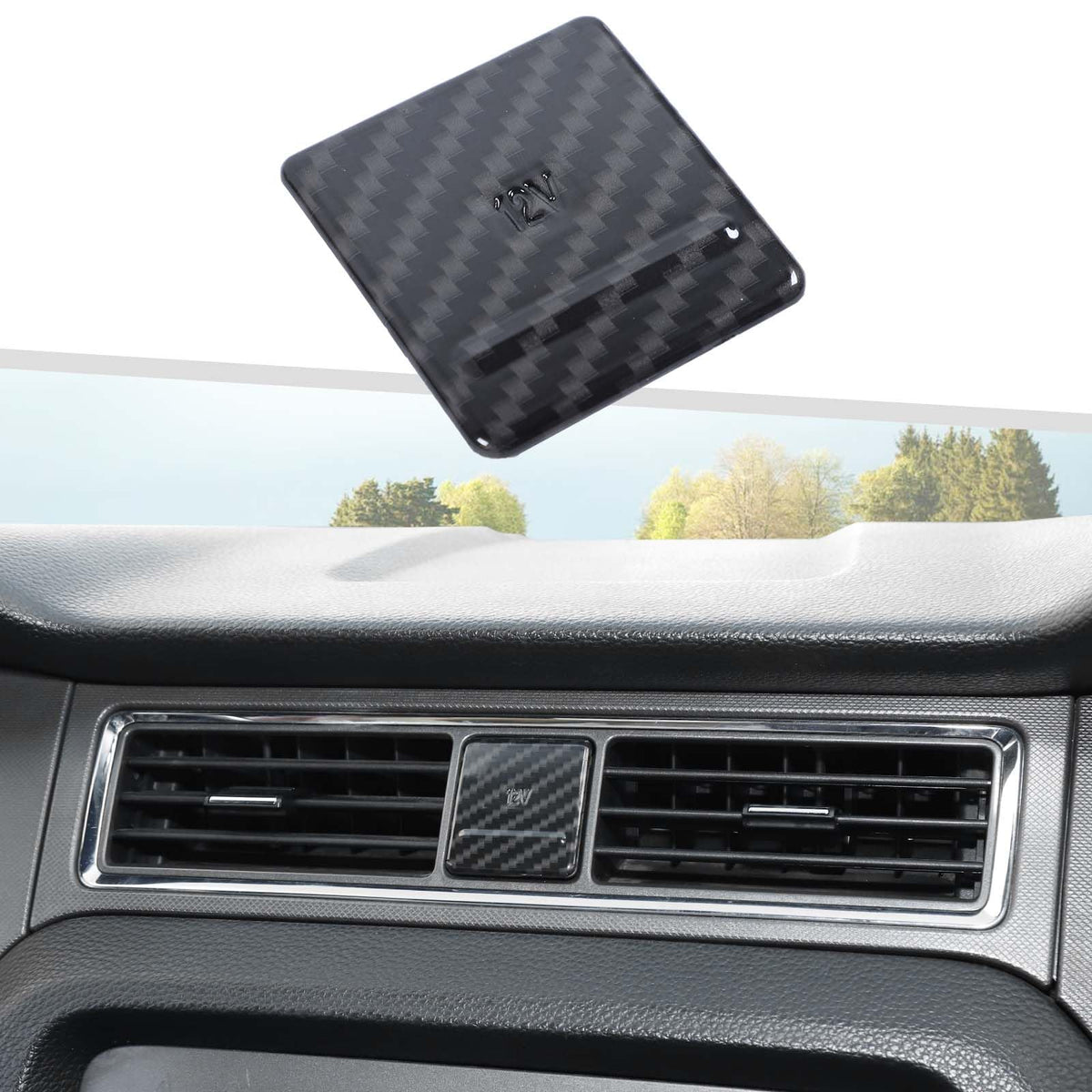 Jimen Compatible with Ford Mustang 2010-2014, Car Cigarette Lighter Cover Trim Frame (Carbon Fiber)
