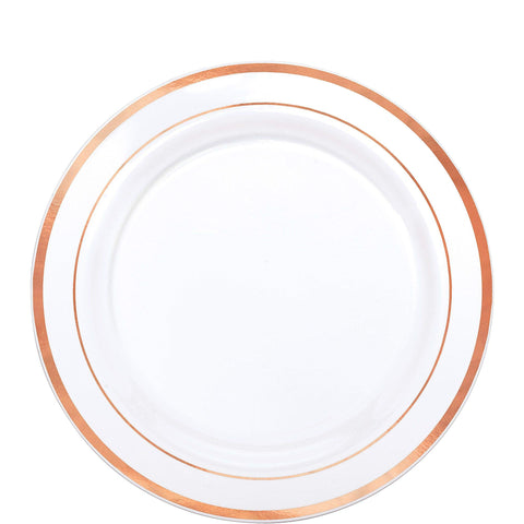 Amscan Premium Party Plate, White with Rose Gold Trim (430547)
