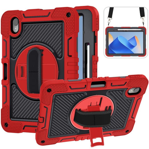 Tablet Case for Huawei Matepad 11 Inch 2023 Heavy Duty Rugged Case, Three-Layer Shockproof, 360 Degree Rotation Kickstand, with Hand Shoulder Strap, Red Black