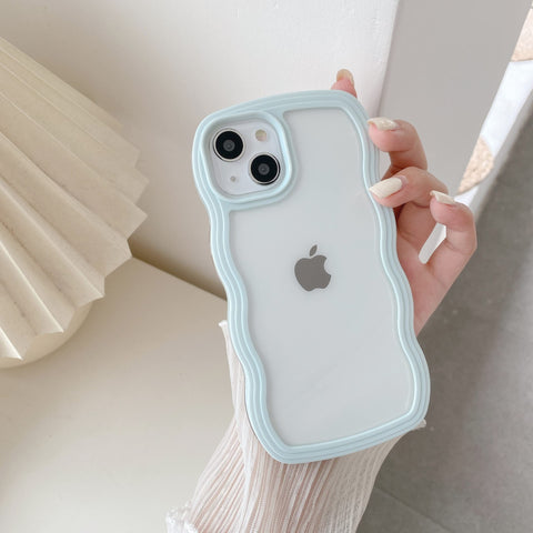 QLTYPRI Compatible with iPhone 11 Case, Cute Curly Wave Frame Clear Case for Girls Women, Transparent Soft Silicone TPU Bumper Shockproof Protective Phone Cover for iPhone 11 6.1 inch - Baby Blue