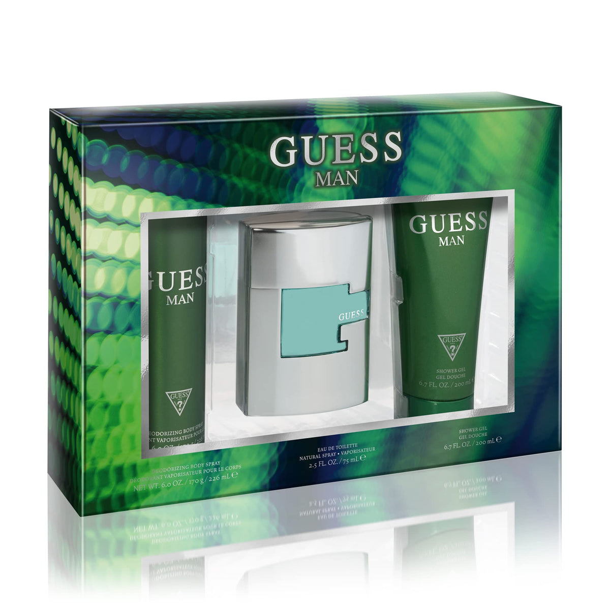 GUESS Man Eau de Toilette 3 Piece Gift Set - Cologne Spray 2.5 Fl. Oz., Deodorizing Body Spray 6.0 Oz., & Shower Gel 6.7 Fl. Oz.