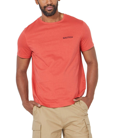 Nautica Men's Short Sleeve Crew Neck T-Shirt, Sunbaked Red Solid, S
