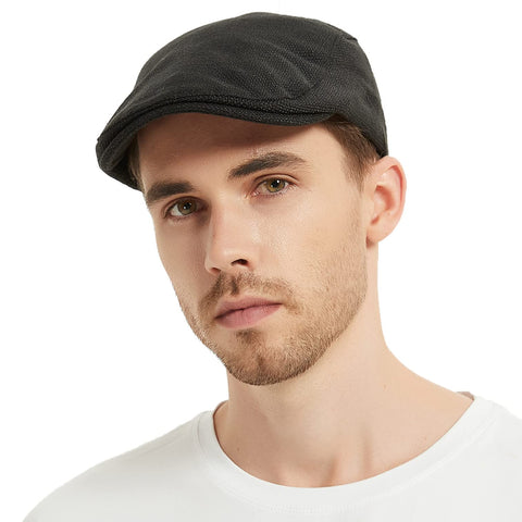 HLLMAN Cabbie Hats for Men Summer,Cotton Beret Newsboy Hat Ivy Gatsby Adjustable Flat Cap Beret for Driving (A02-Black)