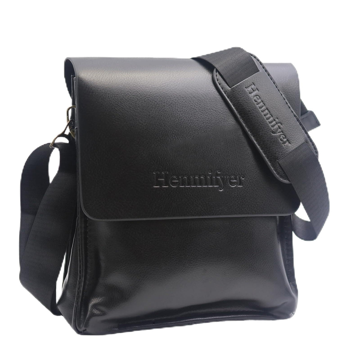 Henmifyer Mens Crossbody Bags Leather Messenger Shoulder Bag Side Sling Bag for Men Travel Work Business Magnetic Buckle (Black)