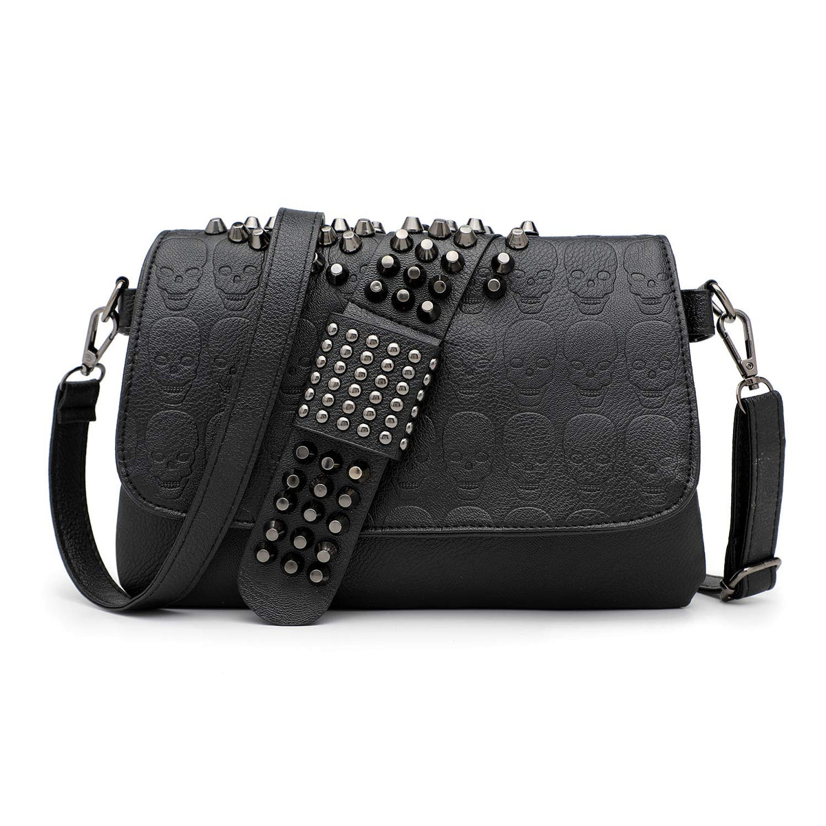 EVEOUT Gothic Skull Rivet Studded Crossbody Bag for Women Ladies PU Leather Messenger Shoulder bag Wristband Bag Wallet Purse