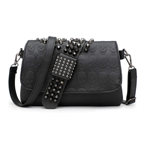 EVEOUT Gothic Skull Rivet Studded Crossbody Bag for Women Ladies PU Leather Messenger Shoulder bag Wristband Bag Wallet Purse