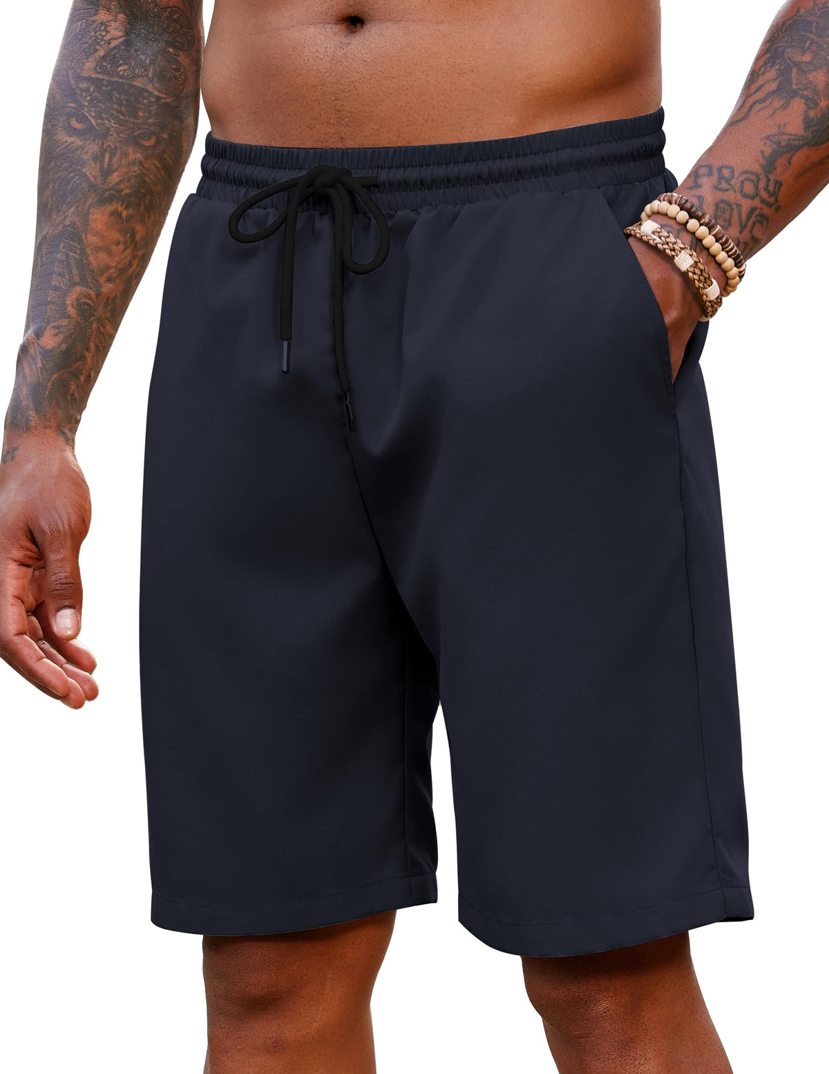 COOFANDY Men's Casual Shorts 9" Inseam Elastic Waist Lightweight Summer Walking Shorts with Pockets,Navy Blue,Medium