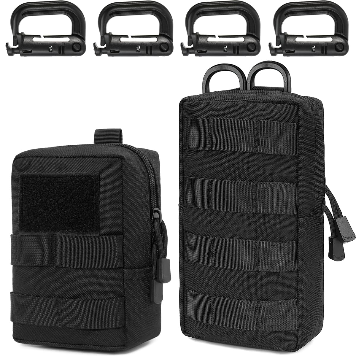 MUCHER 2 Pack Molle Bag Tactical Waist Bags EDC Utility Bum Bag Waist Bag with 4 Hooks Backpack Additional Pockets for Outdoor Hiking Hunting Camping Training, b-black-2pcs, L+S, School bag set