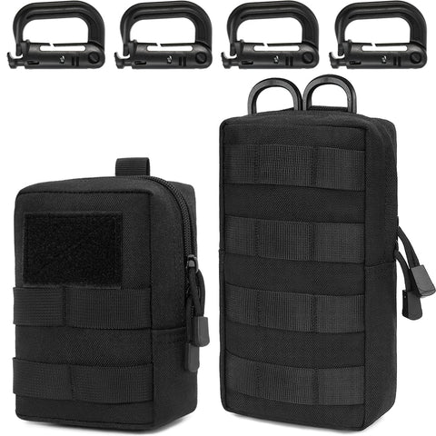 MUCHER 2 Pack Molle Bag Tactical Waist Bags EDC Utility Bum Bag Waist Bag with 4 Hooks Backpack Additional Pockets for Outdoor Hiking Hunting Camping Training, b-black-2pcs, L+S, School bag set