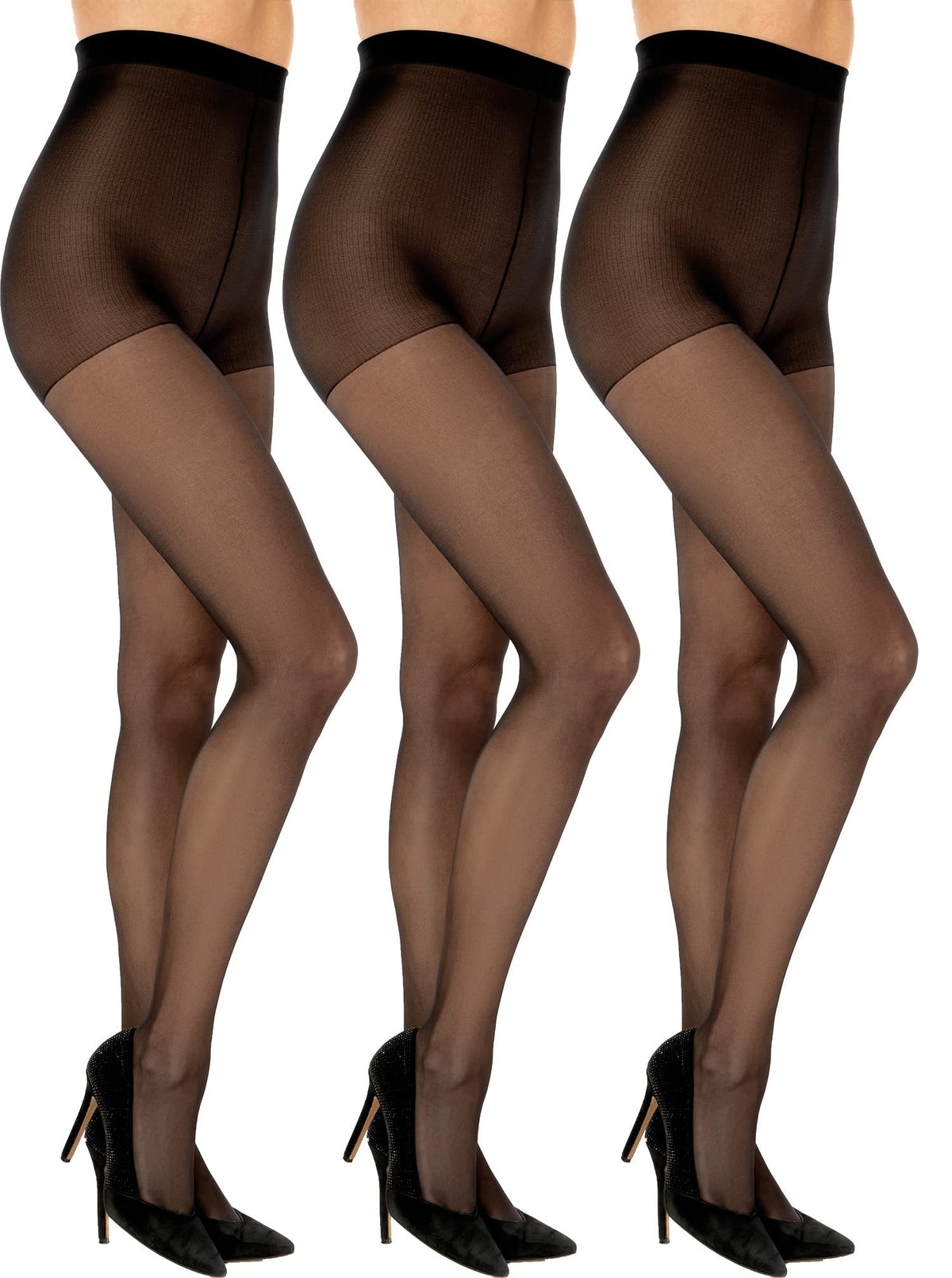 SENTELEGRI Vanessa 3 Pairs Women's Sheer Tights 15 Denier - Reinforced Toes, Sizes S,M,L,XL,XXL (as8, alpha, m, regular, regular, Black)