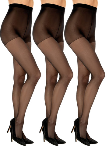 SENTELEGRI Vanessa 3 Pairs Women's Sheer Tights 15 Denier - Reinforced Toes, Sizes S,M,L,XL,XXL (as8, alpha, m, regular, regular, Black)