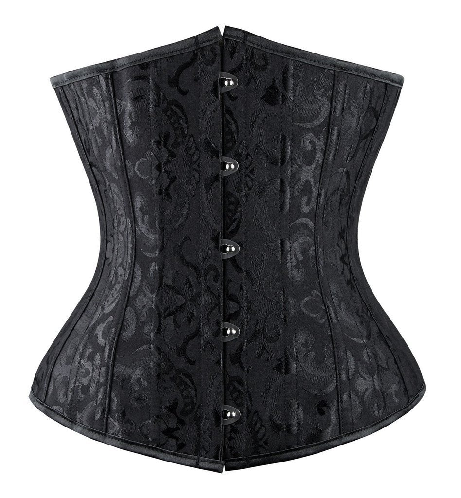 Everbellus Womens 24 Spiral Steel Boned Satin Underbust Waist Training Brocade Corset Black S