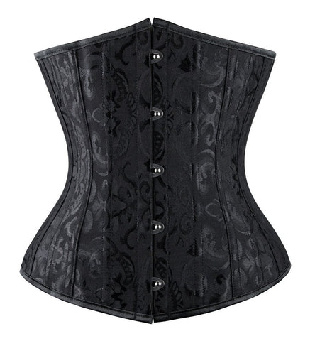 Everbellus Womens 24 Spiral Steel Boned Satin Underbust Waist Training Brocade Corset Black S