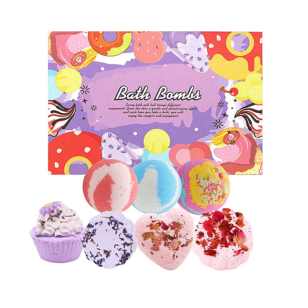 Bath Bombs Gift Set - 6 Cakes Colourful Fizzy Ball Set Gift Idea - Natural Moisturizing Ingredients, Gentle Kids Safe Spa Bath Fizz Balls Kit -Natural, Vegan Friendly, Cruelty-Free (Pink)