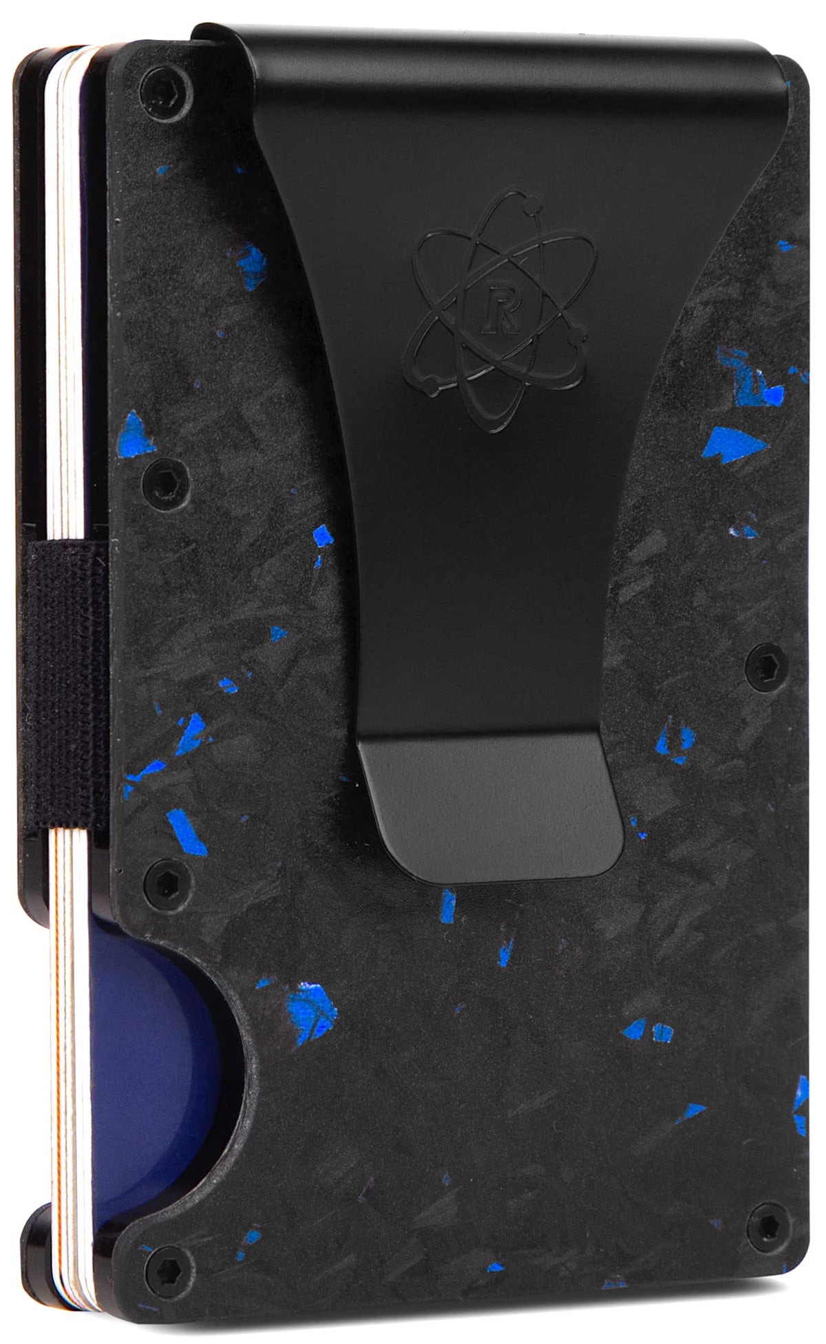 ROSSM Slim Minimalist Wallet RFID Blocking Front Pocket Carbon Fiber Men Money Clip Money Strap, Forged Sapphire, Money Clip, Money Clip
