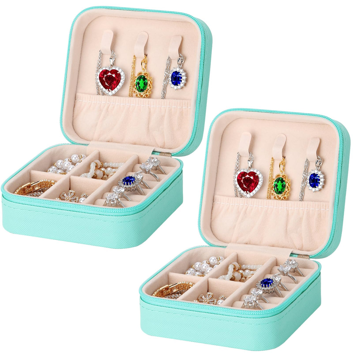 LETURE PU Leather Small Jewelry Box, Travel Portable Jewelry Case for Ring, Pendant, Earring, Necklace, Bracelet Organizer Storage Holder Boxes (Blue-2 PCS)