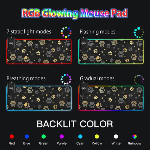 Gold Dog Paw Wireless Charging Mouse Pad for Mobile Phone Extra Large Gaming Mousepad with 13 Lighting Modes Mouse Mat for MacBook PC Laptop Desk Office Home Gaming