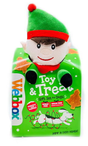 WEBBOX CHRISTMAS DOG PUPPY ELF & TREATS GIFTBOX PLUSH TOY TASTY CHICKEN TREATS
