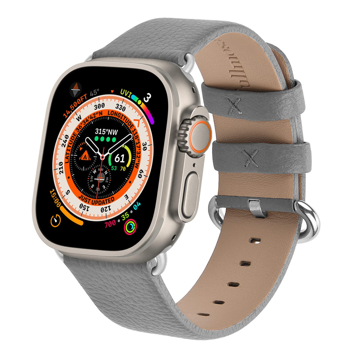 Fullmosa Watch Band Compatible with Leather Apple Watch Band 49mm 46mm 45mm 44mm 42mm, Top Grain iWatch Band for Series 10/9/8/7/6/SE/5/4/3 for Men Women, Grey